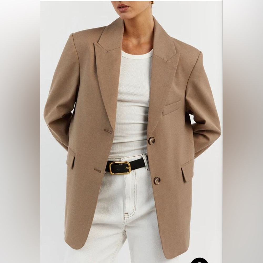 DISSH Oversized Blazer Wool Blend Jacket Classic Neutral Beige Tan Size US 10